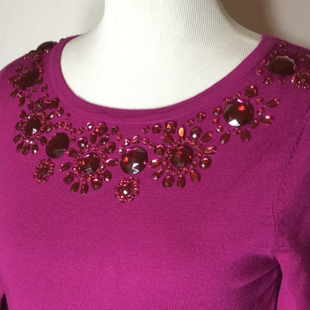 Lightweight Sweater with Rhinestone Neckline - Picture 2 of 5